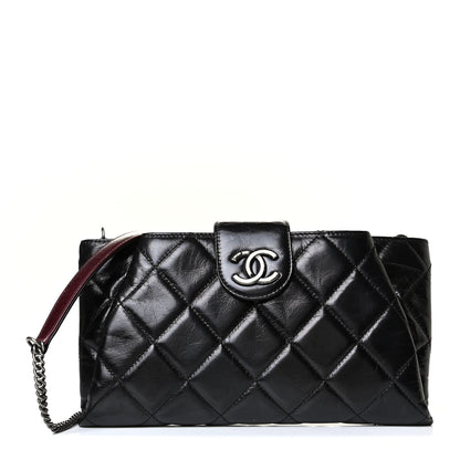 Chanel Glazed Calfskin Quilted Coco Pleats Chain Clutch Black 1 of 8