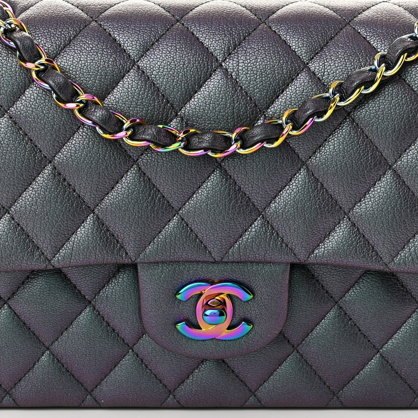 Iridescent Goatskin Quilted Medium Double Flap Purple