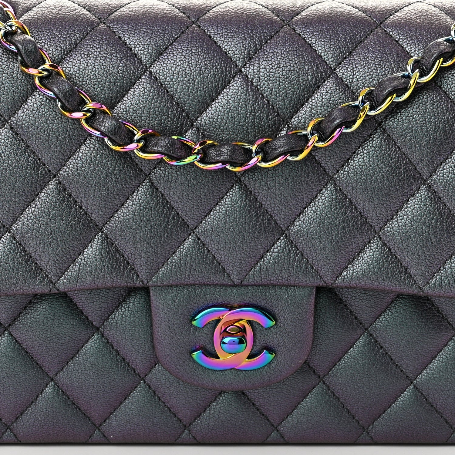 Chanel Iridescent Goatskin Quilted Medium Double Flap Purple 8 of 11