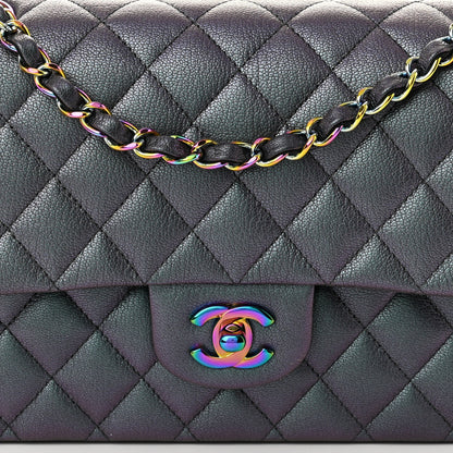 Chanel Iridescent Goatskin Quilted Medium Double Flap Purple 8 of 11