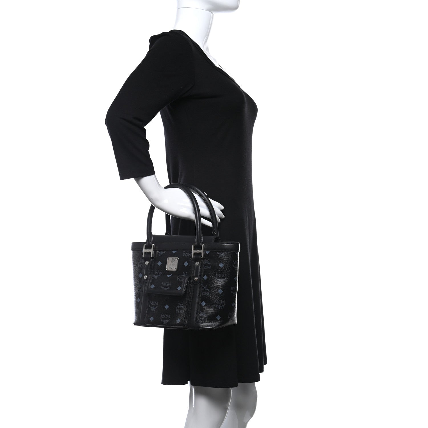 MCM Visetos Calfskin Top Handle Satchel Black 3 of 10