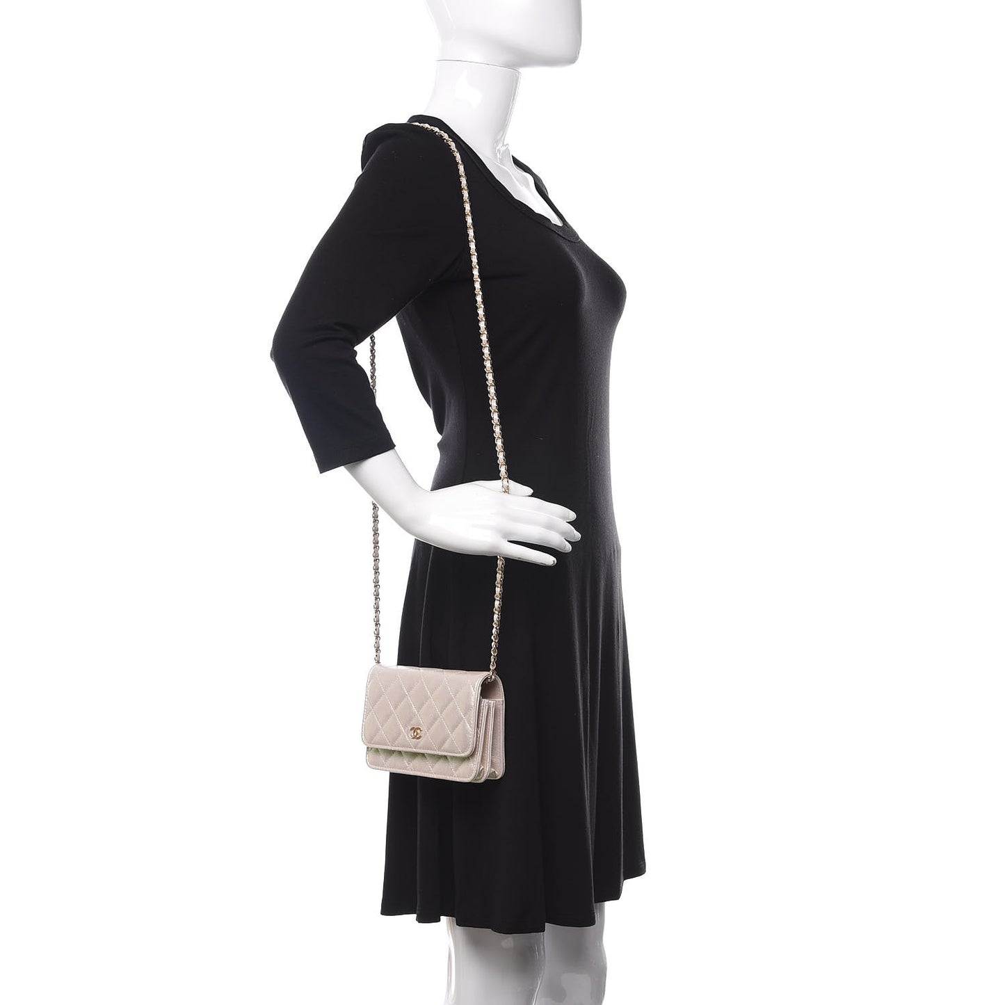 Iridescent Lambskin Quilted Mini Wallet On Chain WOC Ivory