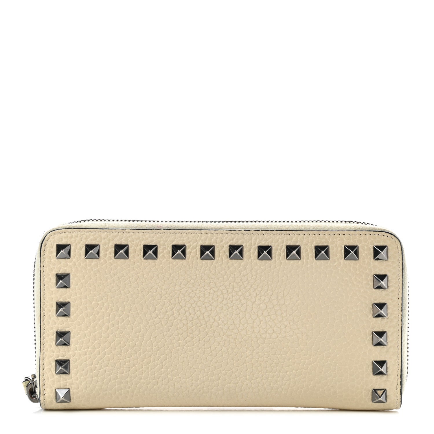 Valentino Garavani Pebbled Calfskin Rockstud Zip Around Wallet Ivory 1 of 11