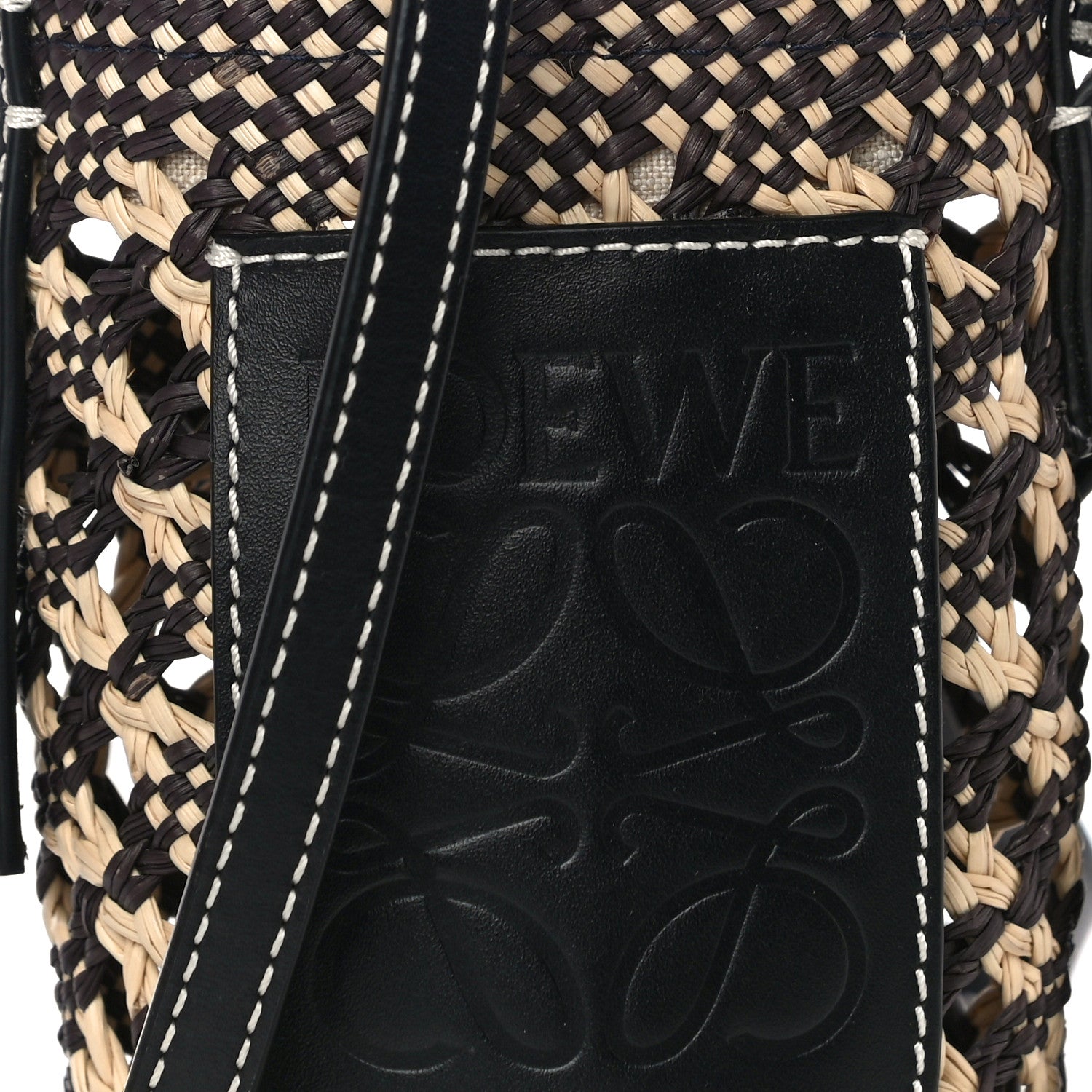 Loewe Calfskin Raffia Paula's Ibiza Pocket Bucket Bag Natural Navy Blue 6 of 8