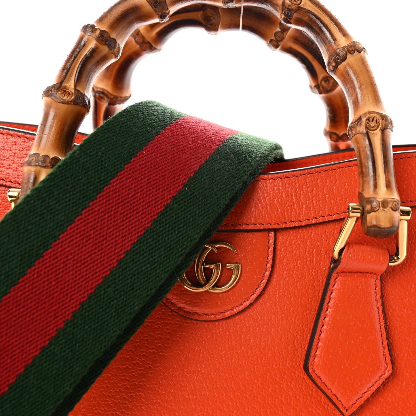 Textured Dollar Calfskin Web Small Diana Tote Bag Deep Orange