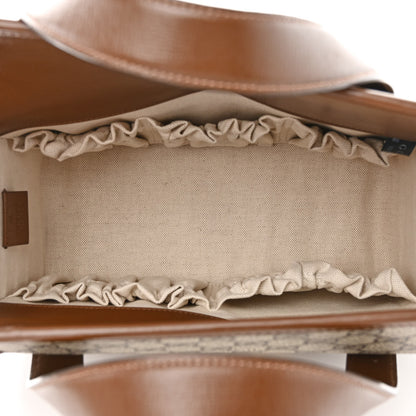 Gucci GG Supreme Monogram Azalea Calfskin Small Horsebit 1955 Foldover Top Handle Bag Beige Ebony Brown Sugar 5 of 10