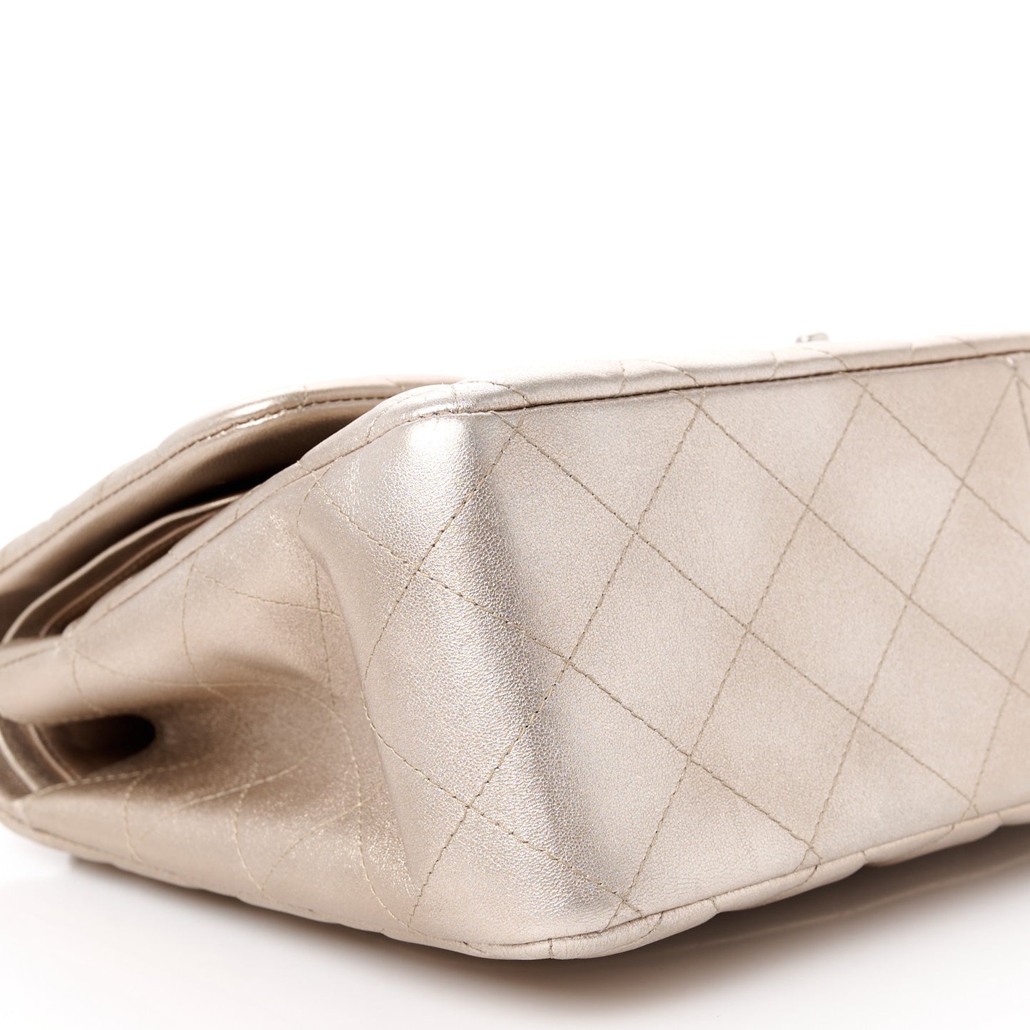Metallic Lambskin Quilted Jumbo Double Flap Gold