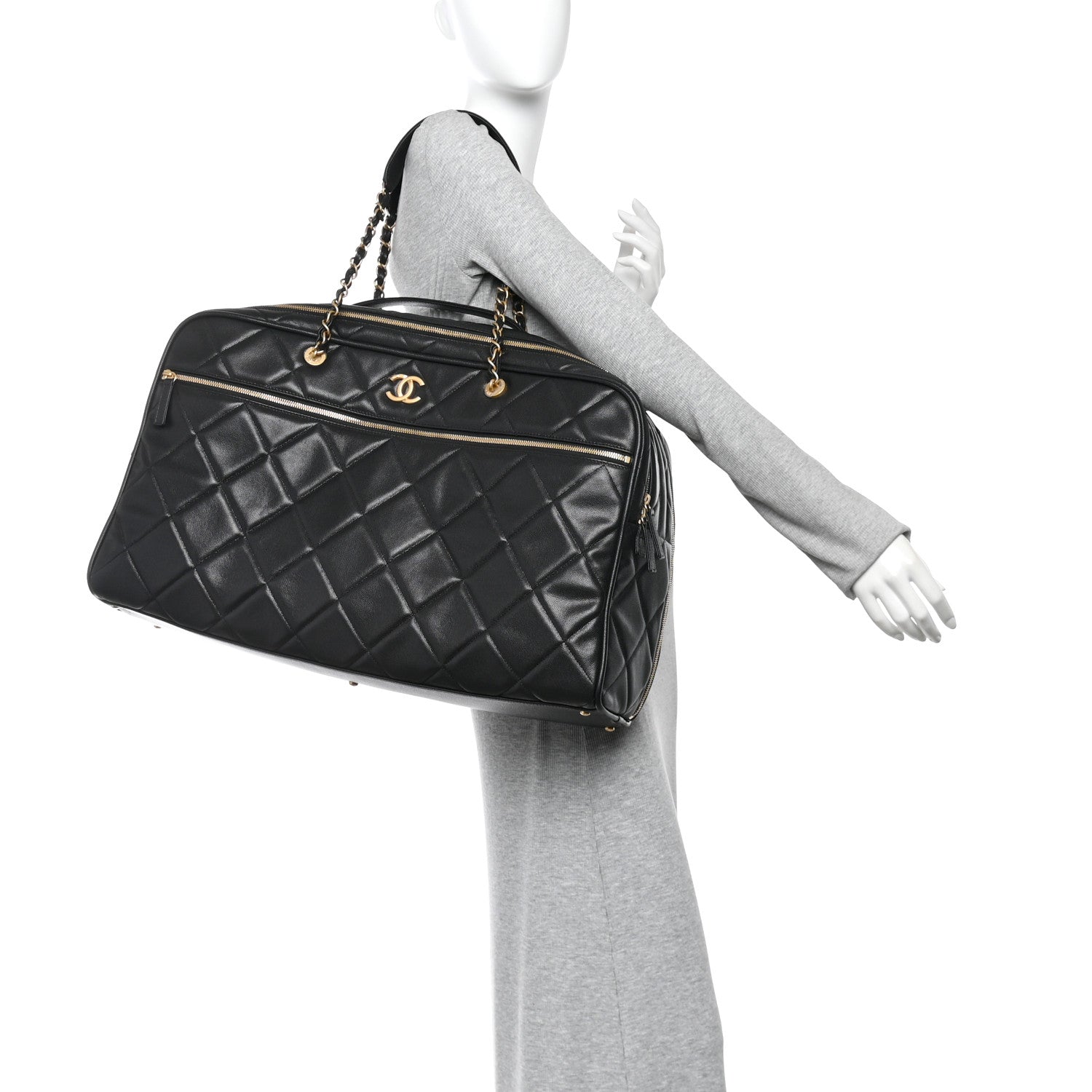 Chanel Shiny Grained Calfskin Quilted Large Travel Bowling Bag