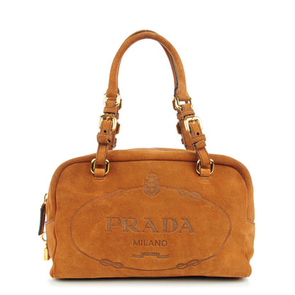 Prada Suede Scamosciato Logo Shoulder Bag Caramel 1 of 9