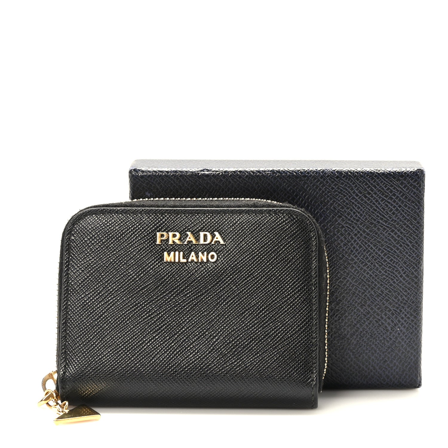 Prada Saffiano Metal Zip Coin Purse Black 3 of 8