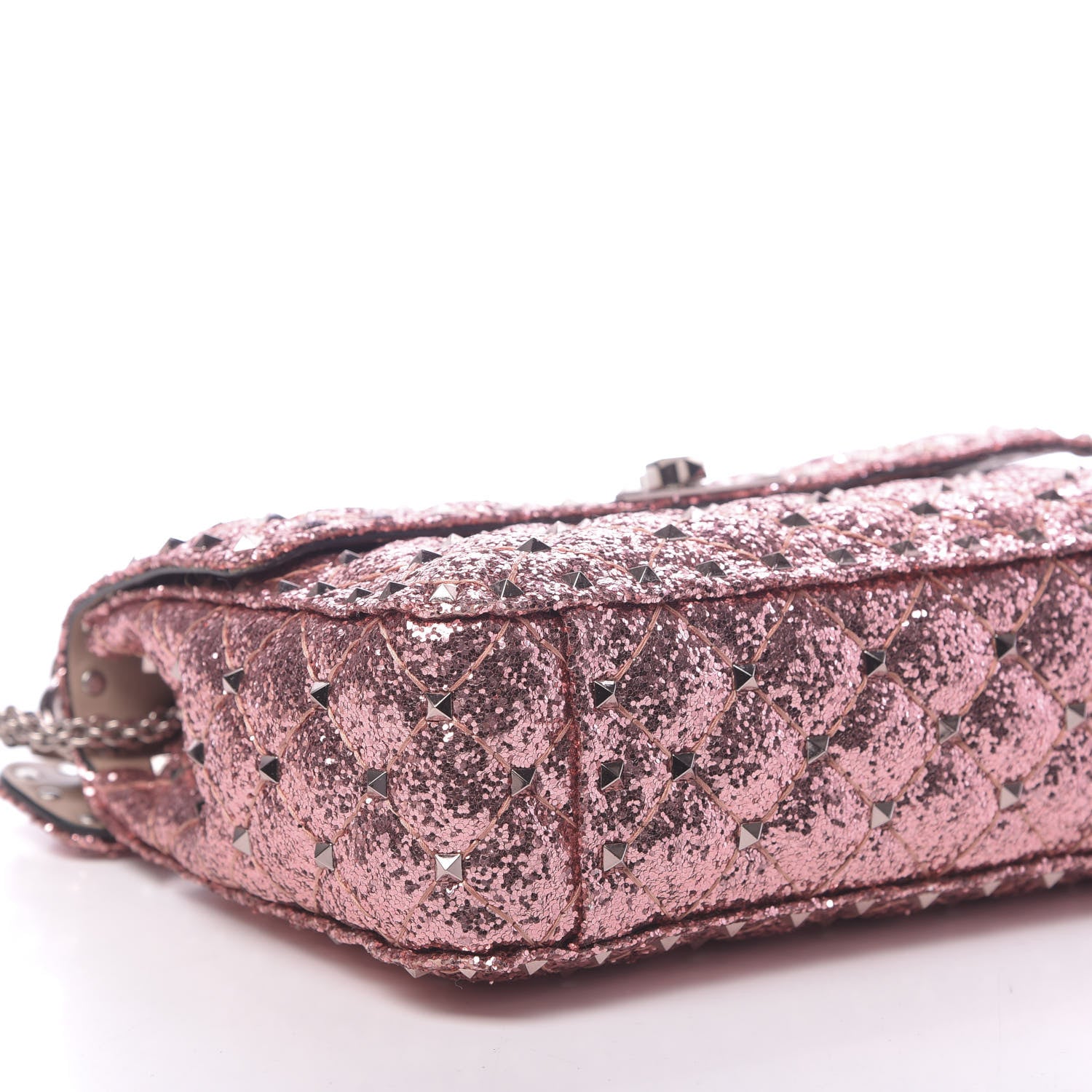 Valentino Garavani Glitter Medium Rockstud Spike Shoulder Bag Antique Pink 7 of 9