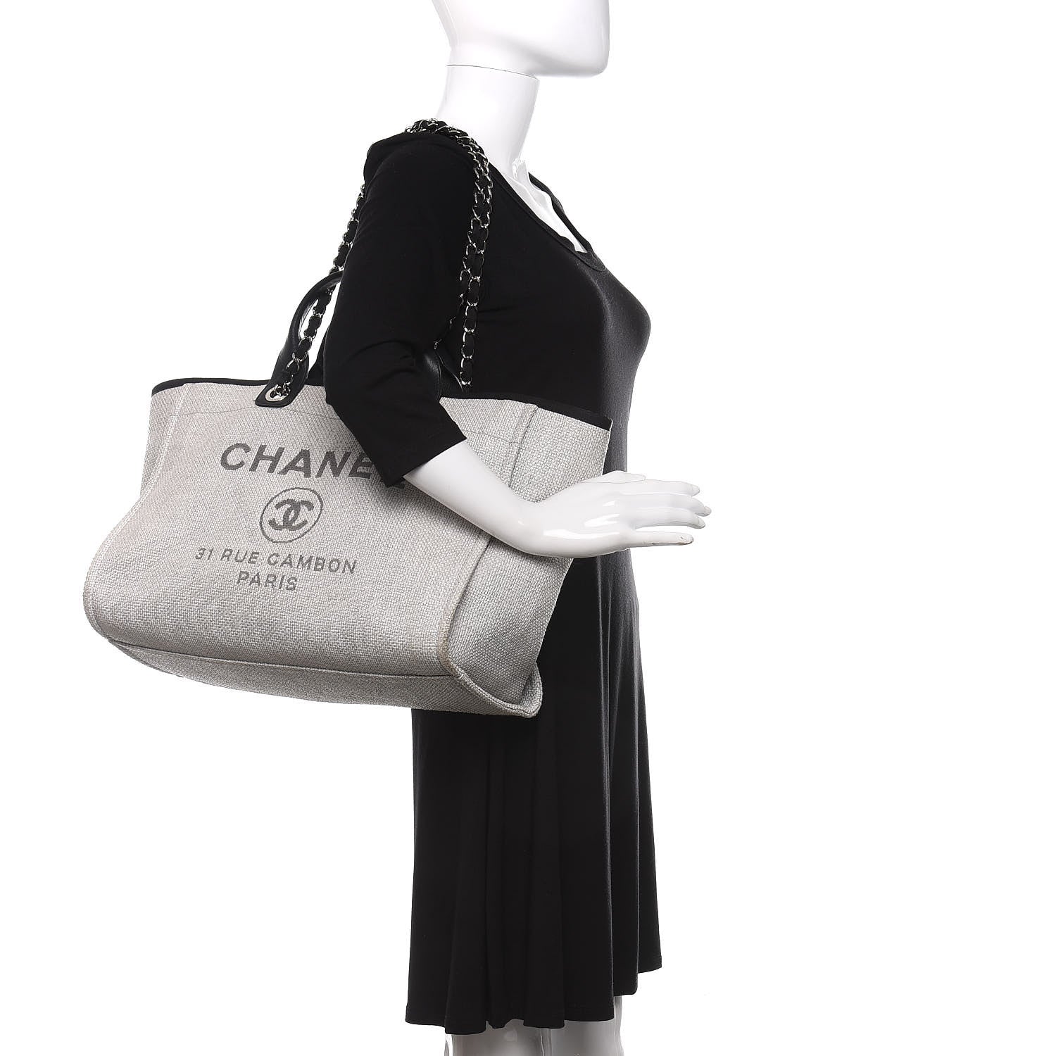 Chanel Canvas Deauville Large Tote Grey 2 of 10
