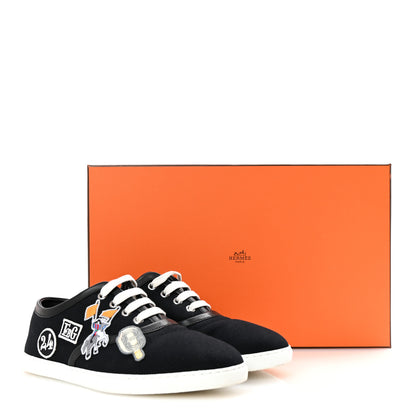 Hermes Canvas Embroidered Innocent Sneakers 37 Black 9 of 9