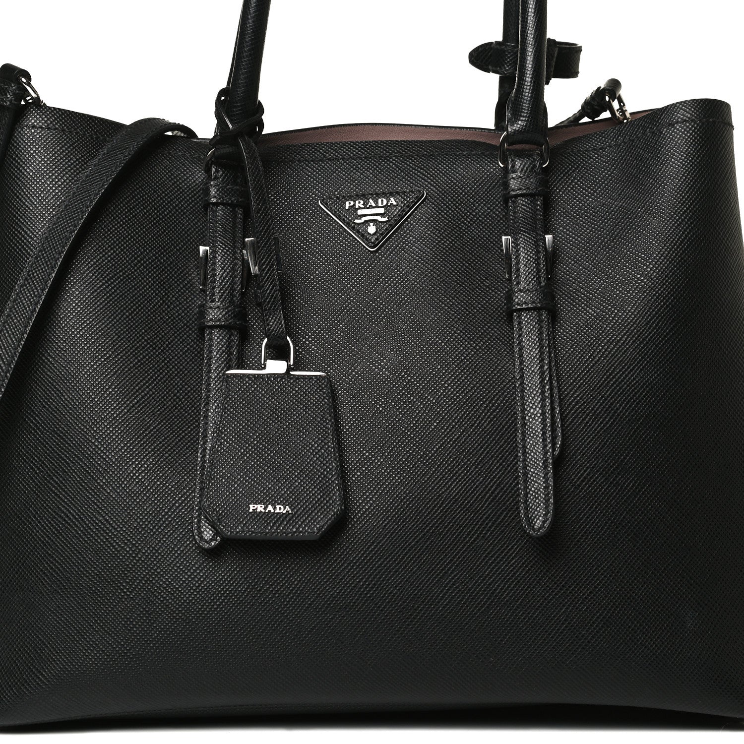 Prada Saffiano Cuir Large Double Bag Black Mughetto 7 of 13