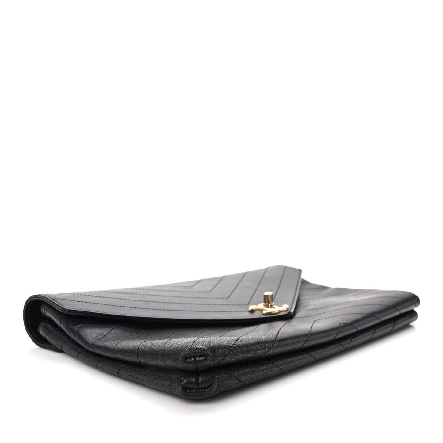 Lambskin Chevron Quilted Envelope Clutch Black