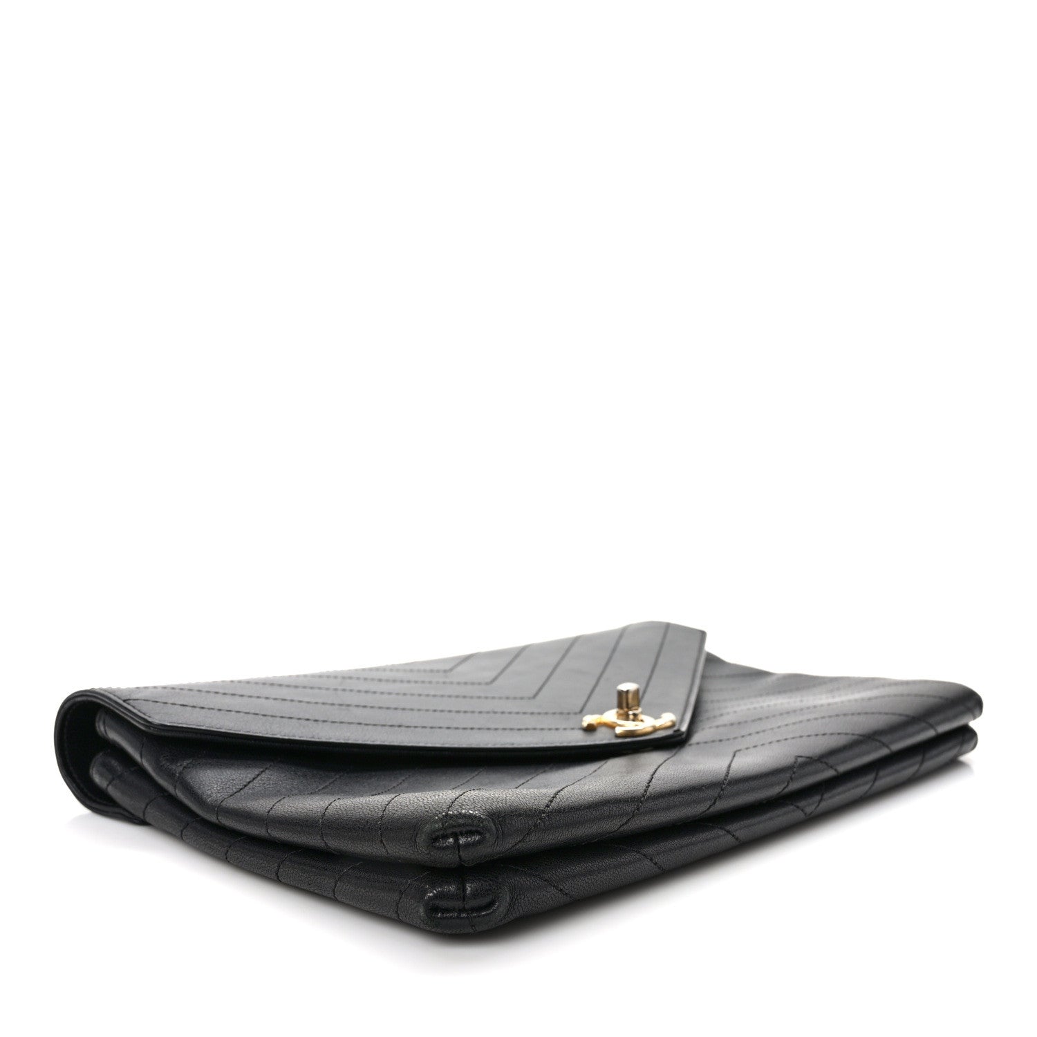 Chanel Lambskin Chevron Quilted Envelope Clutch Black 4 of 12