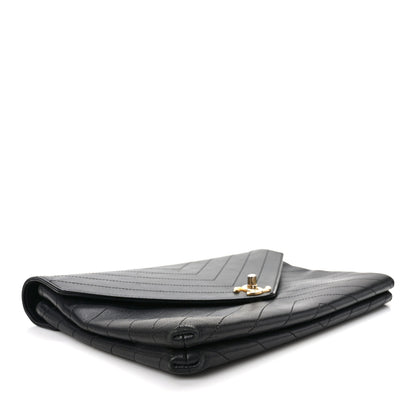 Chanel Lambskin Chevron Quilted Envelope Clutch Black 4 of 12