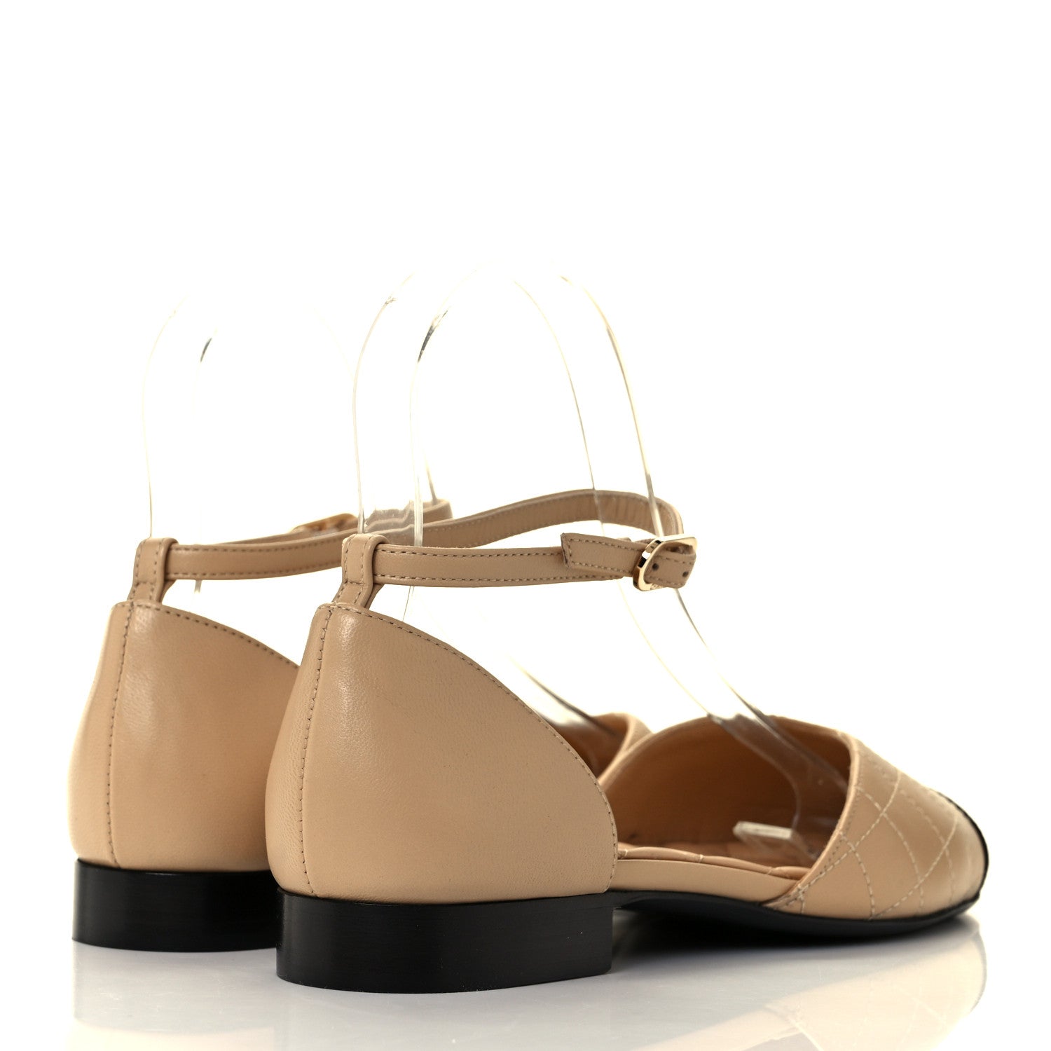 Chanel Lambskin Grosgrain Cap Toe CC Ankle Strap Sandals 36 Beige Black 4 of 9