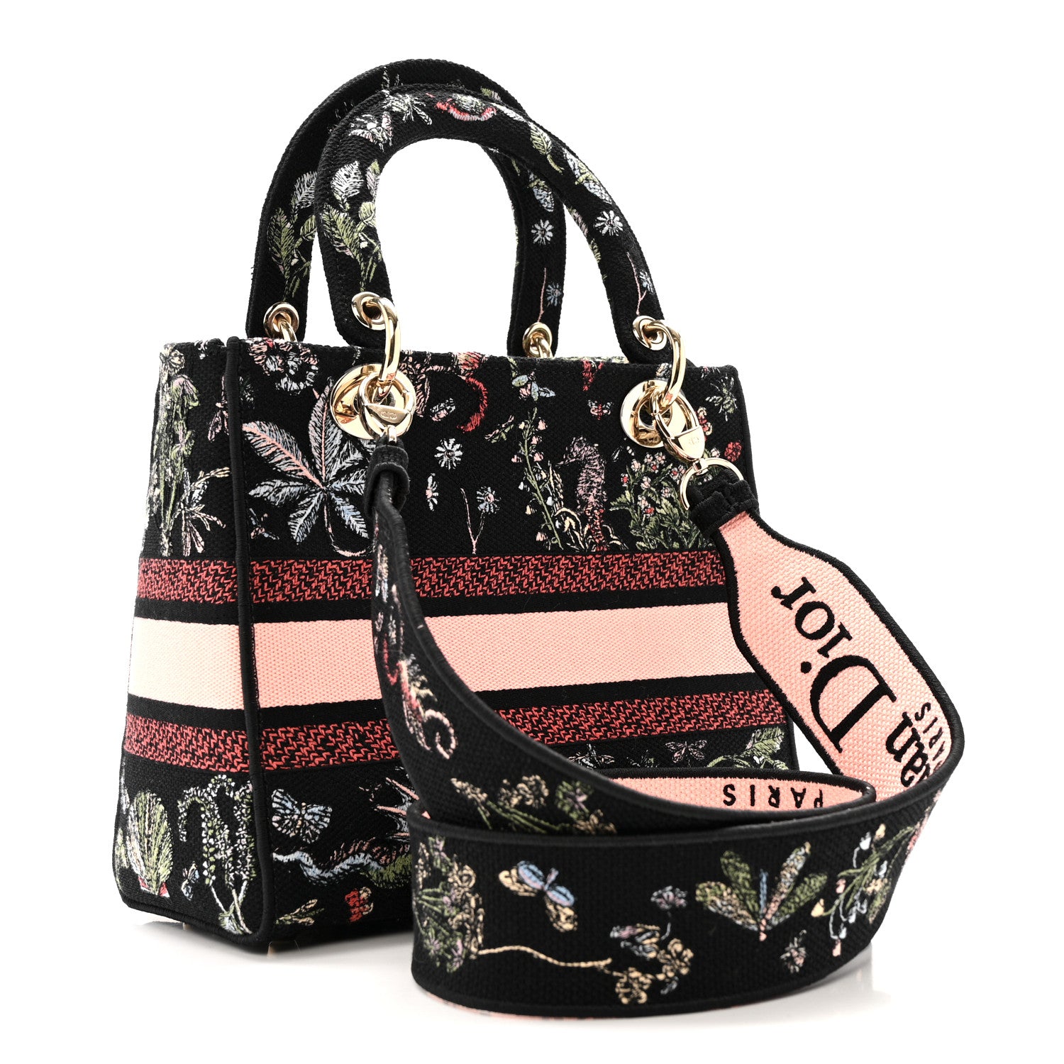 Christian Dior Canvas Cabinet De Curiosites Embroidered Medium Lady D-Lite Black Multicolor 3 of 12