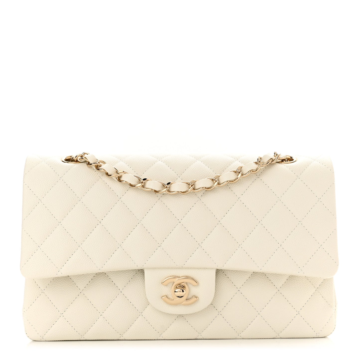 Caviar Quilted Medium Double Flap White