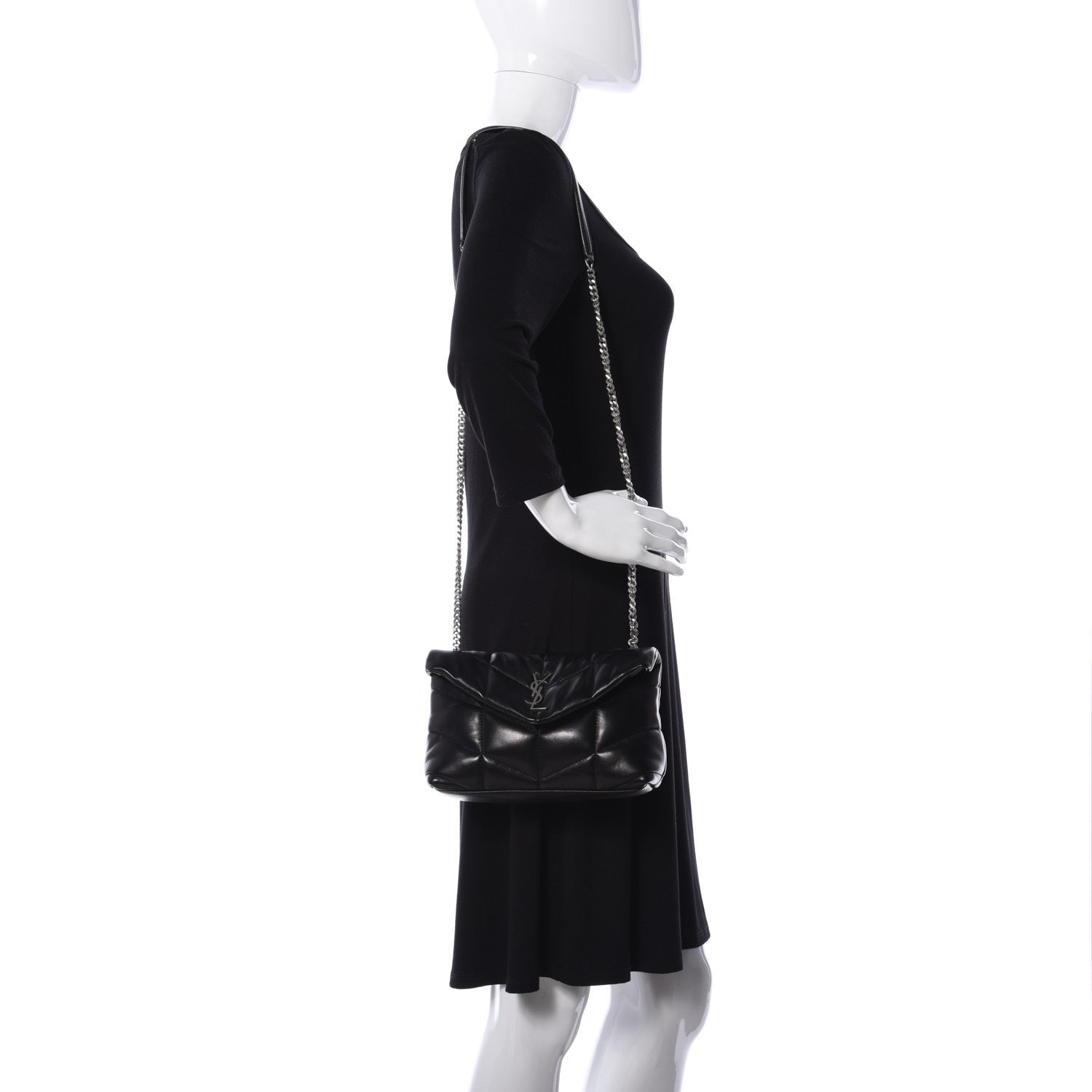 Saint Laurent Lambskin Quilted Toy Loulou Puffer Monogram Chain Satchel Black 2 of 9