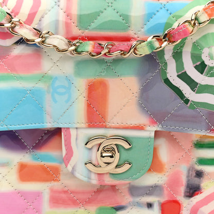 Chanel Printed Patent Quilted Rainbow Medium Double Flap Multicolor 8 of 10