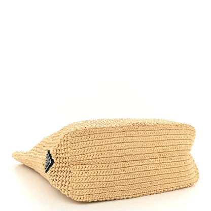 Prada Yarn Raffia Effect Crochet Embroidered Logo Tote Naturale 4 of 9