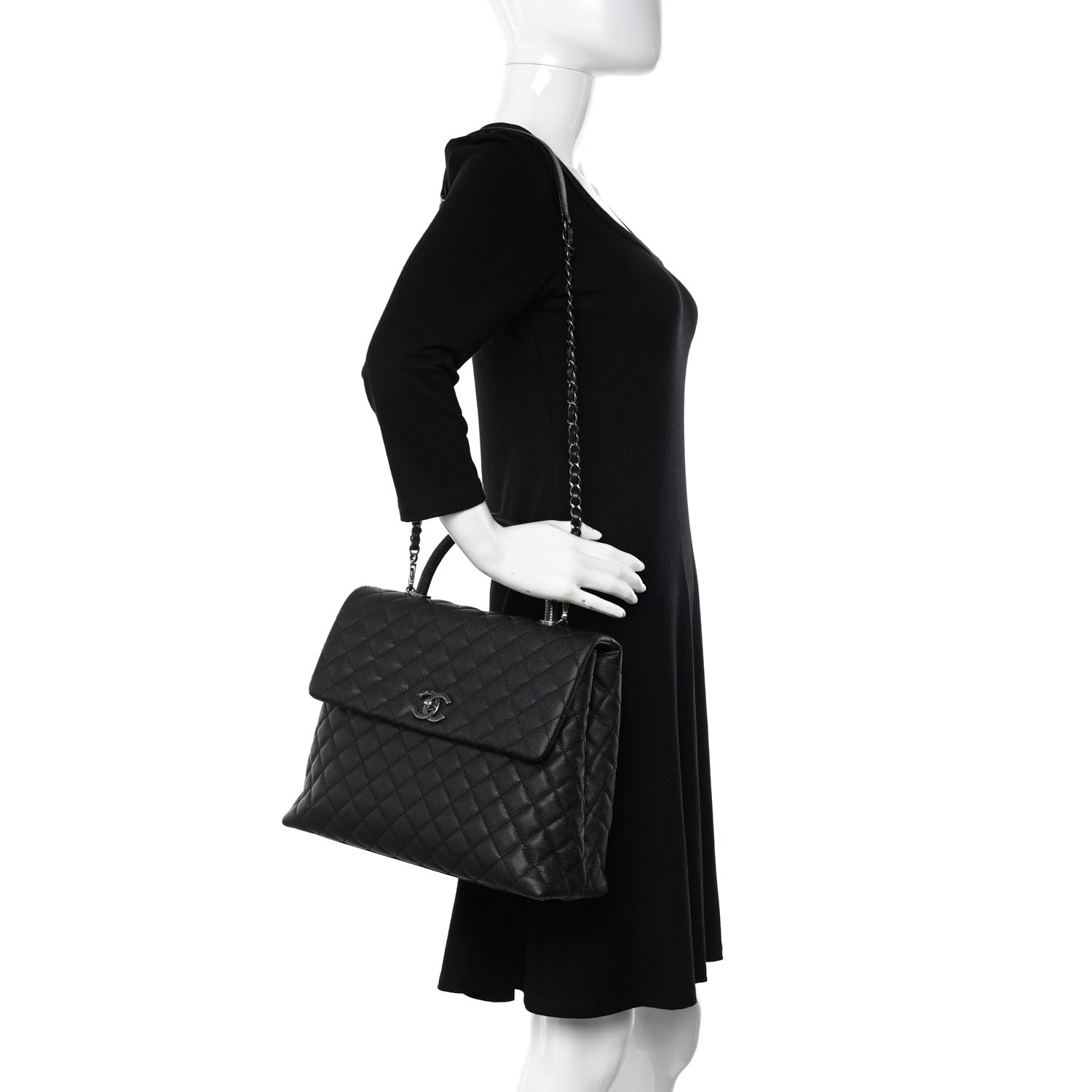 Chanel Caviar Lizard Quilted Large Coco Handle Flap Black 2 of 11