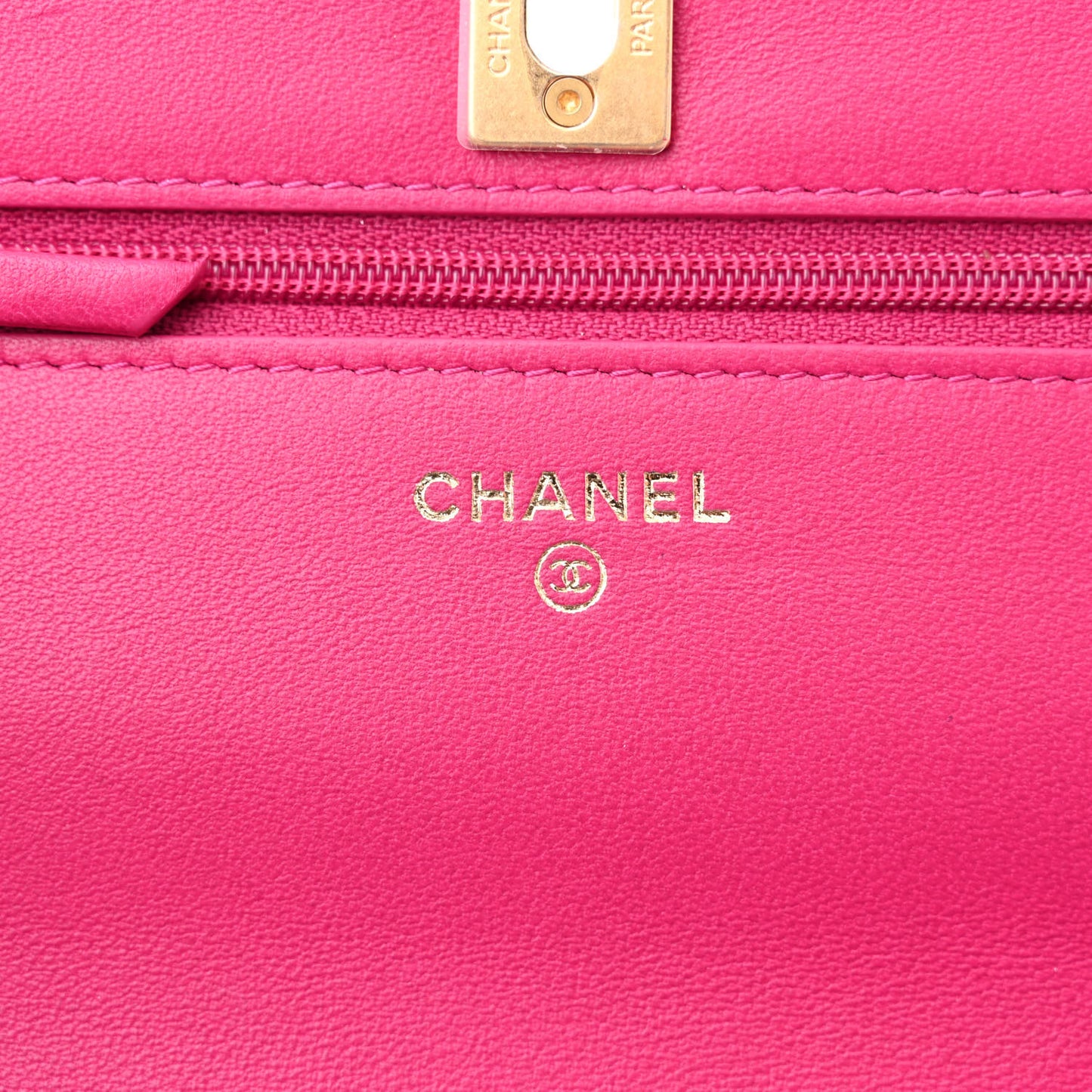 Lambskin Quilted CC Pearl Crush Wallet on Chain WOC Dark Pink