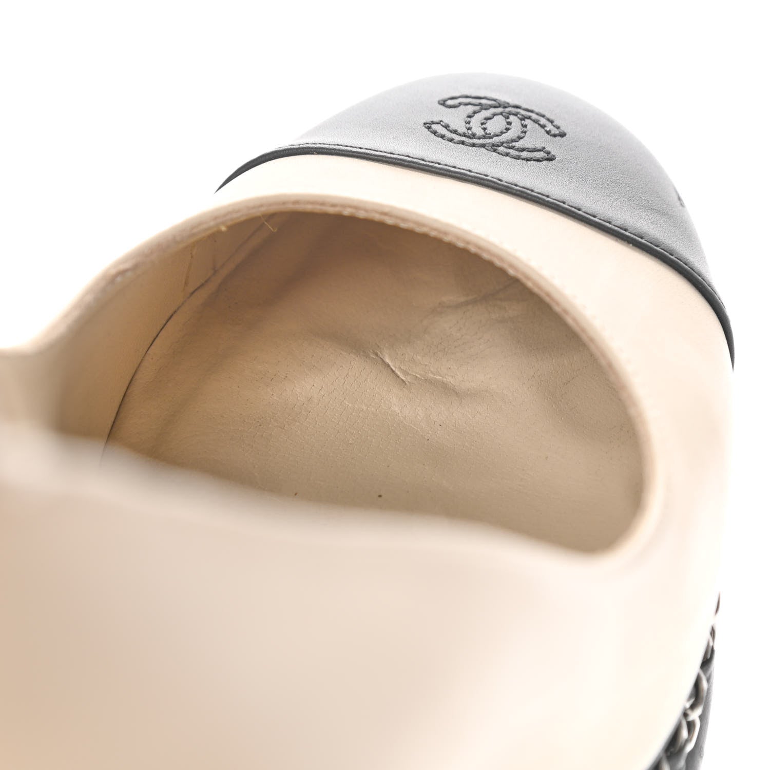 Chanel Calfskin CC Cap Toe Platform Chain Pumps 37.5 Beige Black 11 of 17