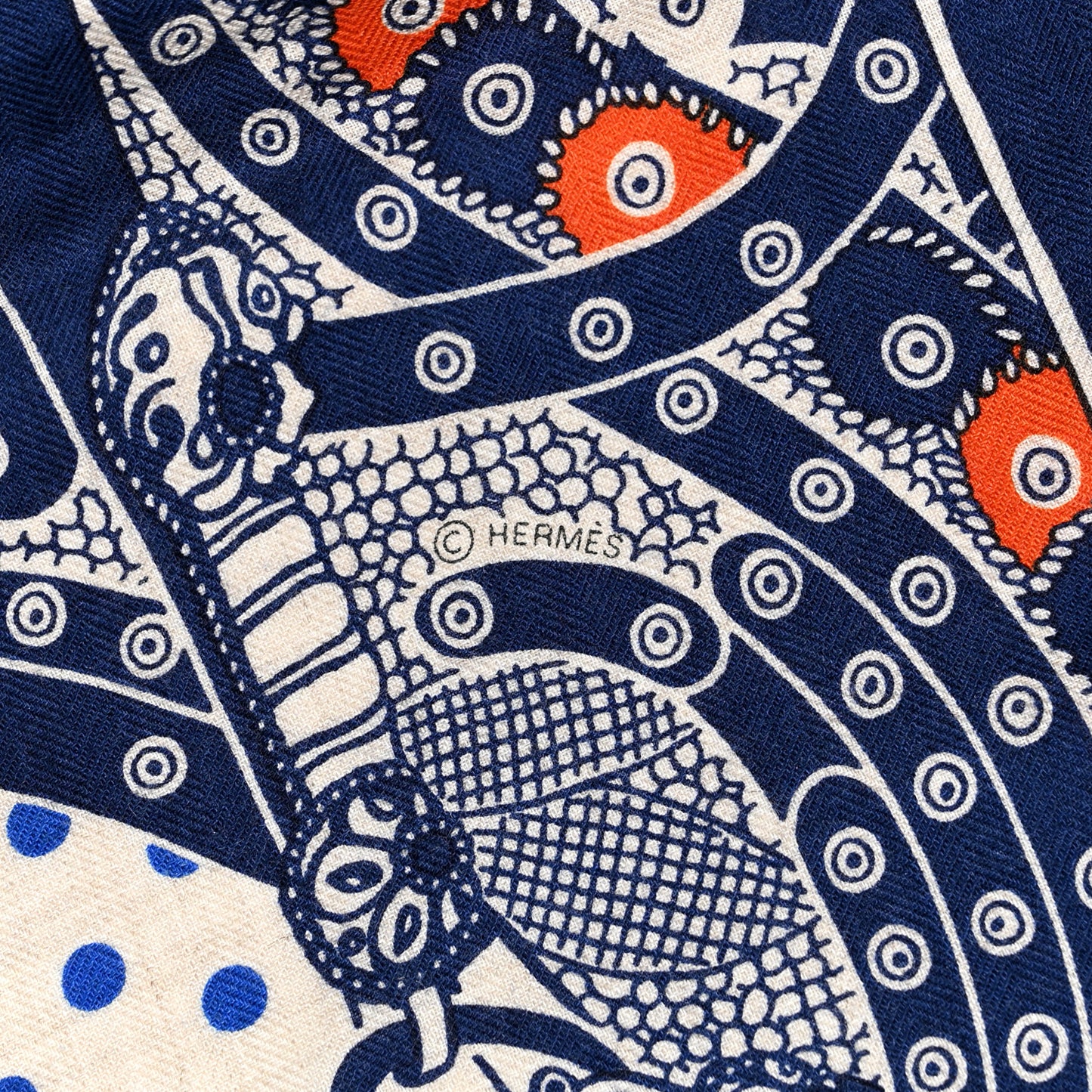 Cashmere Selle De Dignitaire Bandana Shawl 140 Bleu Royal Marine