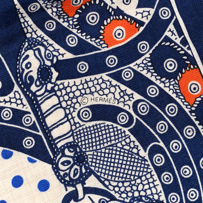 Hermes Cashmere Selle De Dignitaire Bandana Shawl 140 Bleu Royal Marine 3 of 4