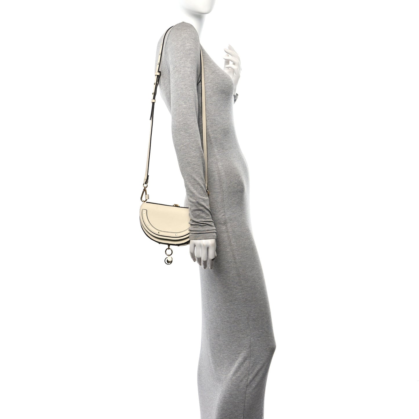 Calfskin Small Nile Bracelet Minaudiere Bag Off White