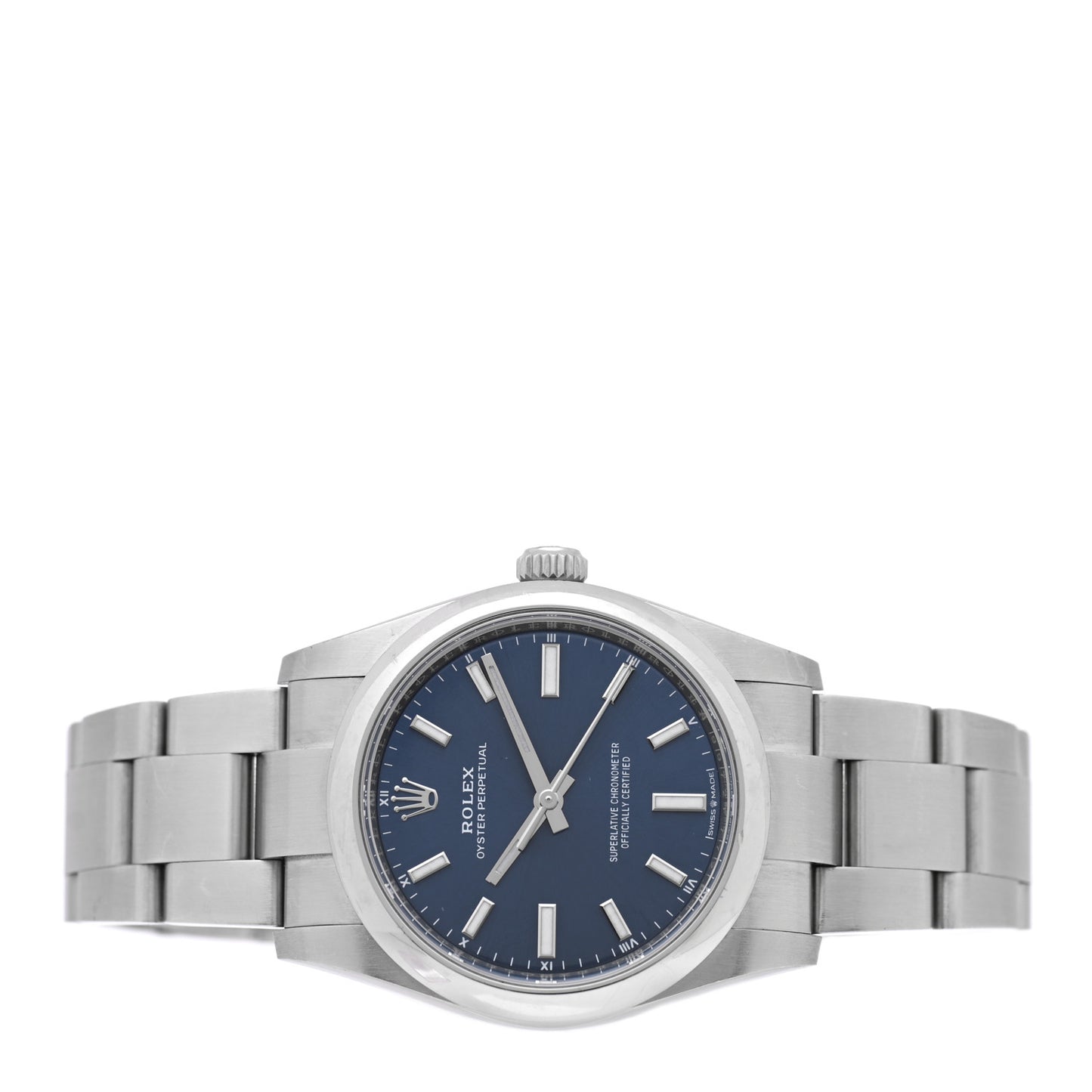 Stainless Steel 34mm Oyster Perpetual Watch Bright Blue 124200