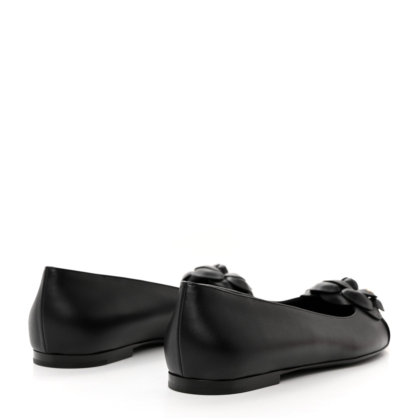 Lambskin Patent Cap Toe Camellia Ballerina Flats 41 Black