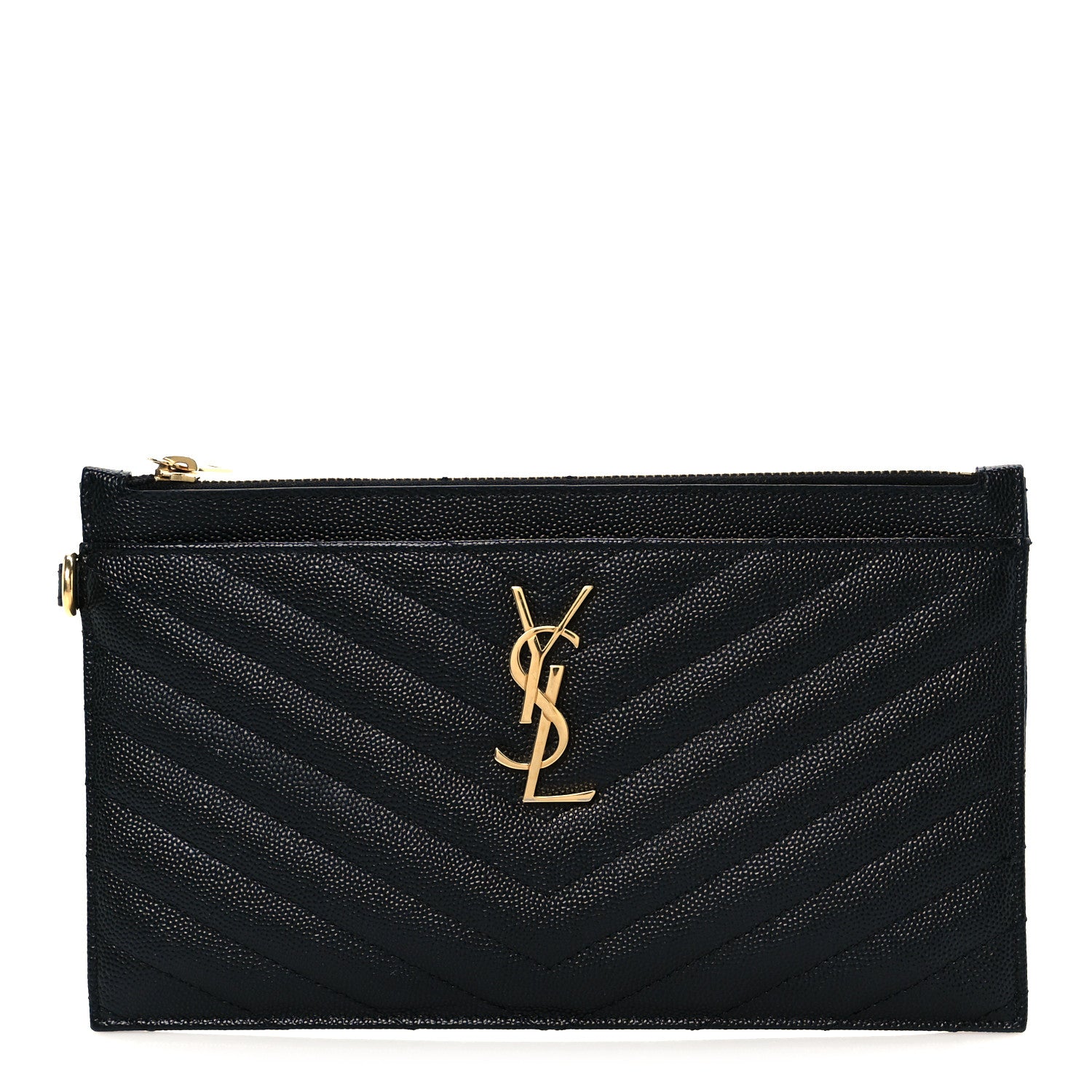 Saint Laurent Grain De Poudre Chevron Monogram Large Bill Pouch Black 1 of 18