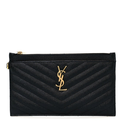 Saint Laurent Grain De Poudre Chevron Monogram Large Bill Pouch Black 1 of 18