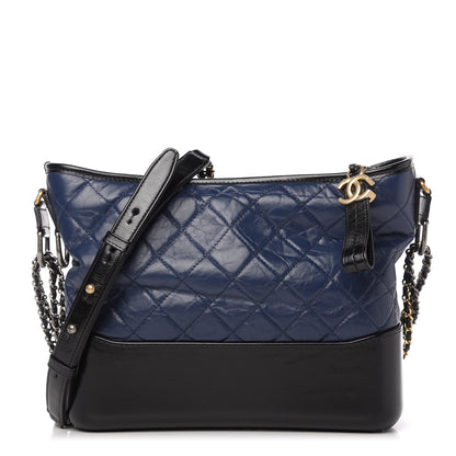 Chanel Aged Calfskin Quilted Medium Gabrielle Hobo Navy Black 1 of 10