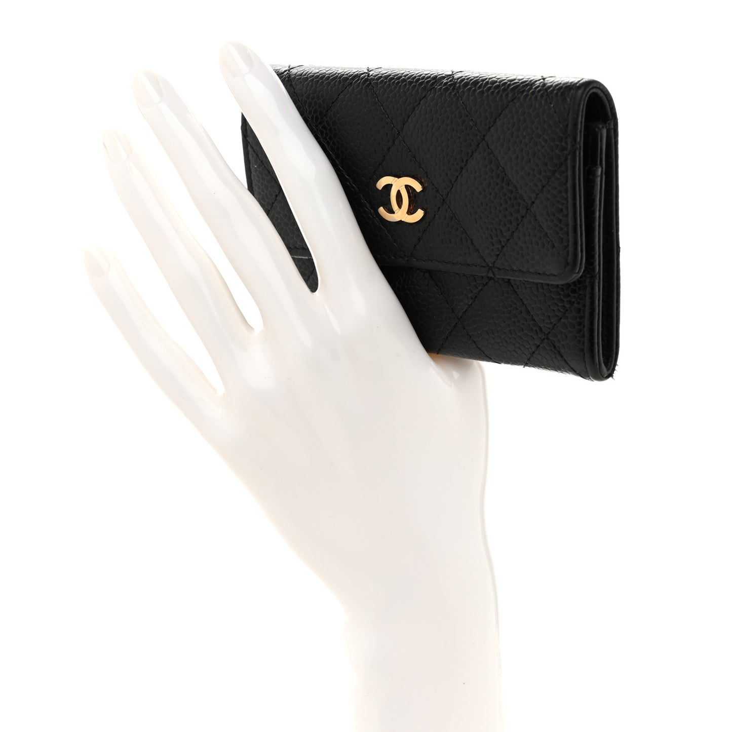 Caviar Quilted Flap Card Holder Black