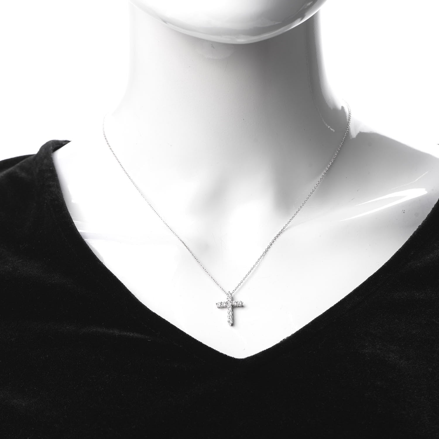 Tiffany Platinum Diamond Small Cross Pendant Necklace 2 of 5