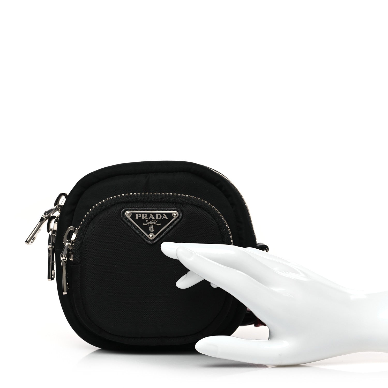 Prada Tessuto Nylon Pocket Small Wristlet Pouch Black Fuoco 2 of 8