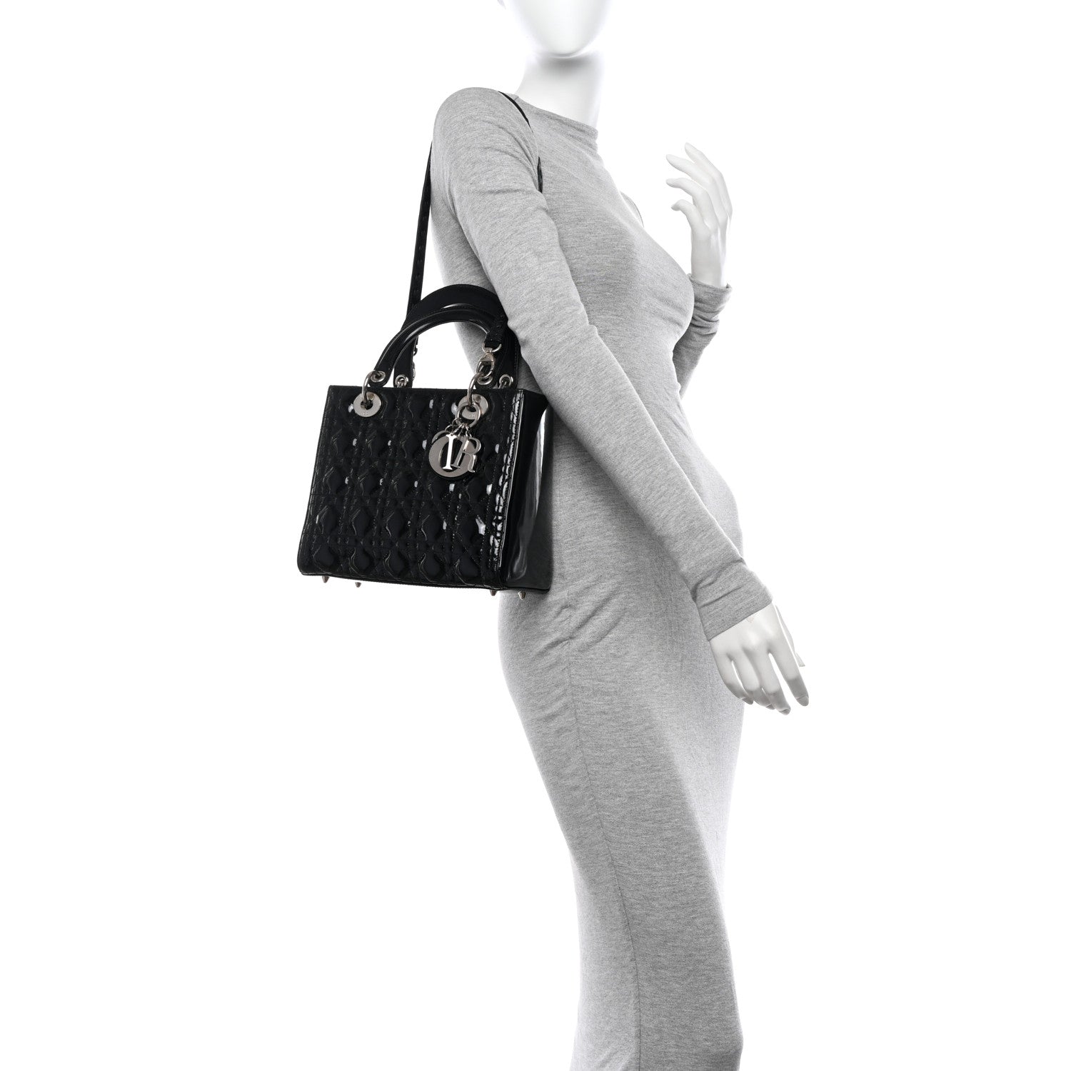 Christian Dior Patent Cannage Whipstitch Medium Lady Dior Black 2 of 15