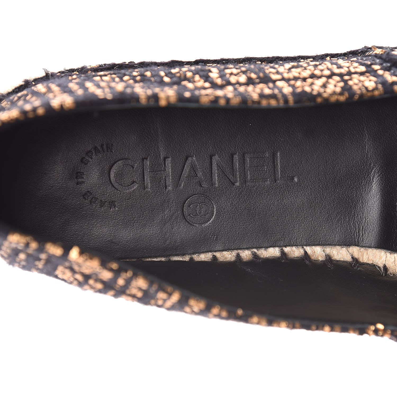 Chanel Metallic Tweed Grosgrain CC Espadrilles 39 Black Gold 9 of 11