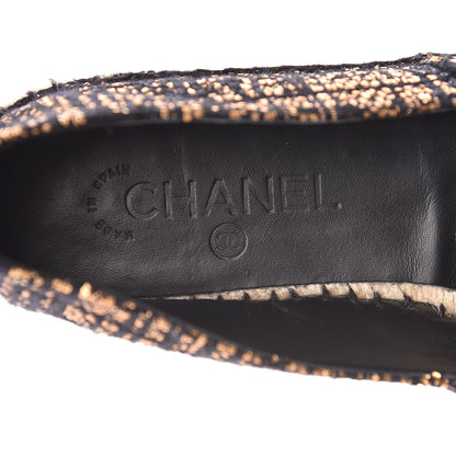 Chanel Metallic Tweed Grosgrain CC Espadrilles 39 Black Gold 9 of 11