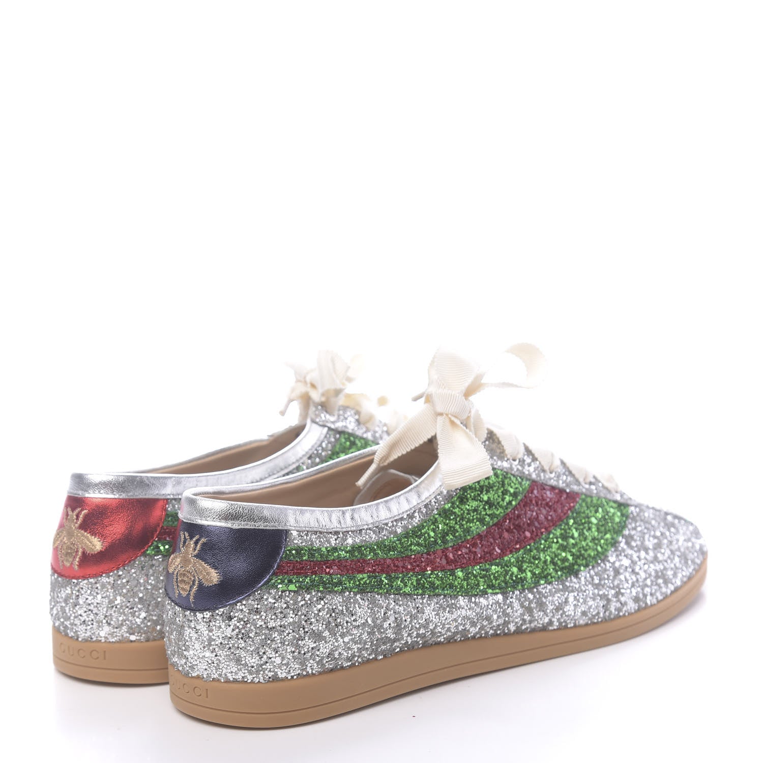 Gucci Glitter Fabric Web Mens Falacer Sneakers 11 Silver 4 of 9