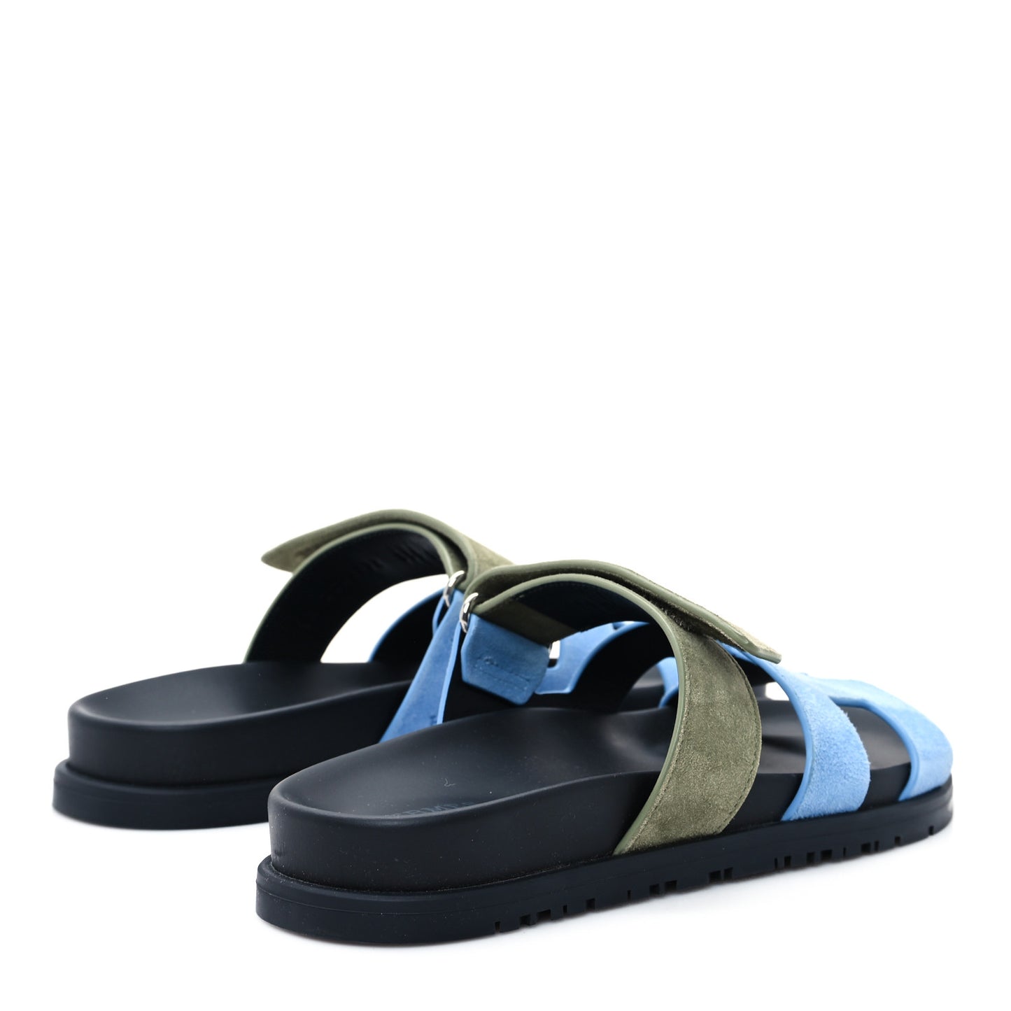 Suede Goatskin Womens Chypre Sandals 35.5 Bleu Cameo Vert Celadon