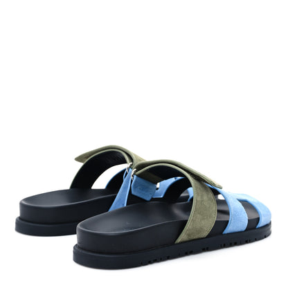 Hermes Suede Goatskin Womens Chypre Sandals 35.5 Bleu Cameo Vert Celadon 5 of 10