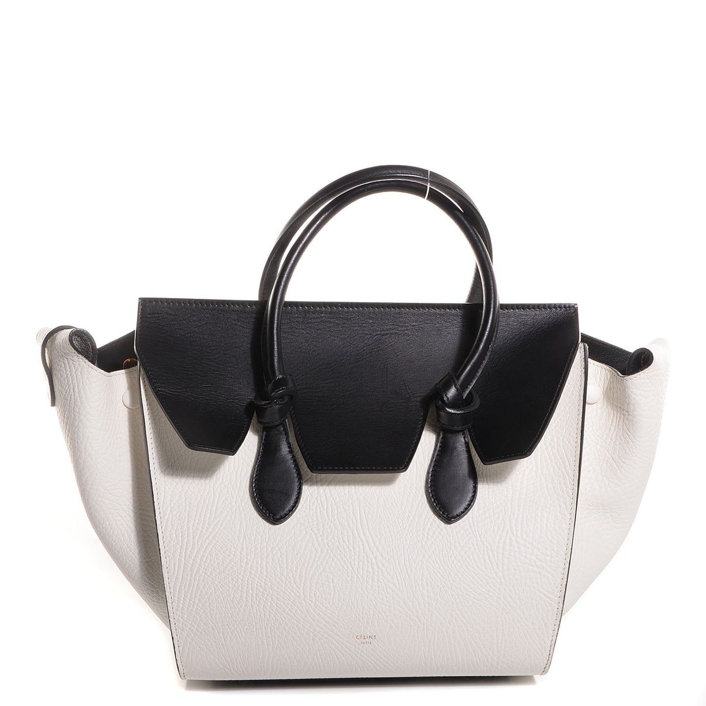Elephant Calfskin Small Bi-Color Tie Knot Tote White Black