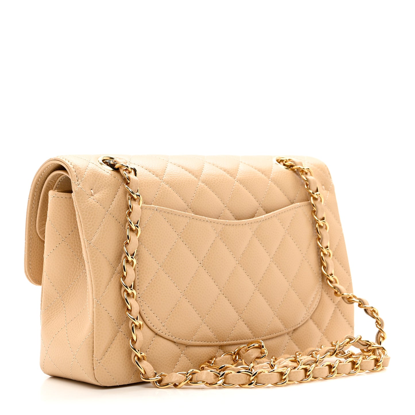 Caviar Quilted Small Double Flap Beige