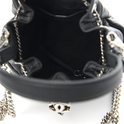 Chanel Caviar Flat Quilted CC Chain Bucket Drawstring Bag Black 5 of 11